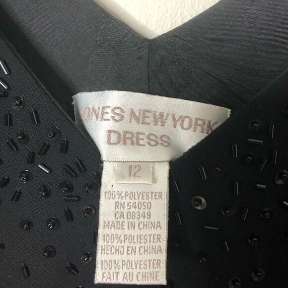 Jones New York Black Sleeveless V-Neck Embellishment Formal Midi Dress Size 12 - Picture 3 of 7